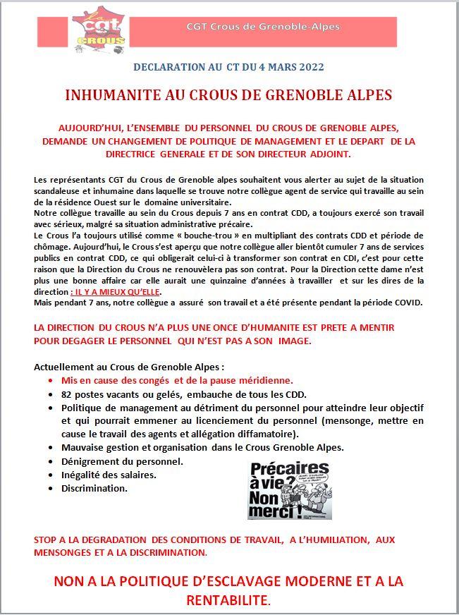 Declaration ct du 4 mars grenoble
